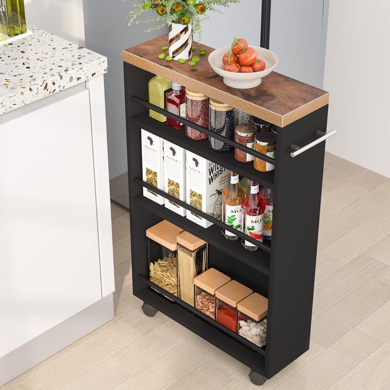 Tribesigns Slim Storage Cart, Rolling Narrow Kitchen Cart on Wheels for Small Place, 4-Tier Slide Out Slim Utility Cart Skinny Laundry Cart with Handle for Kitchen, Bathroom, Laundry - Image 1